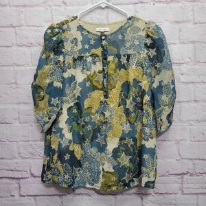 BTFL Life Star Floral Peasant Blouse Sz S Textured Boho Festival‎ Fairy Hippie